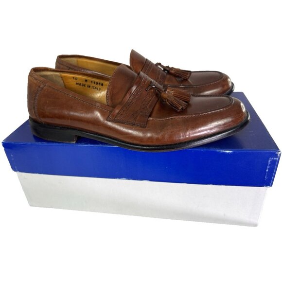 J Murphy Mens 10D Shoe Italy Cognac Brown Loafer Preppy Boxed Heritage Tassel - Picture 1 of 16